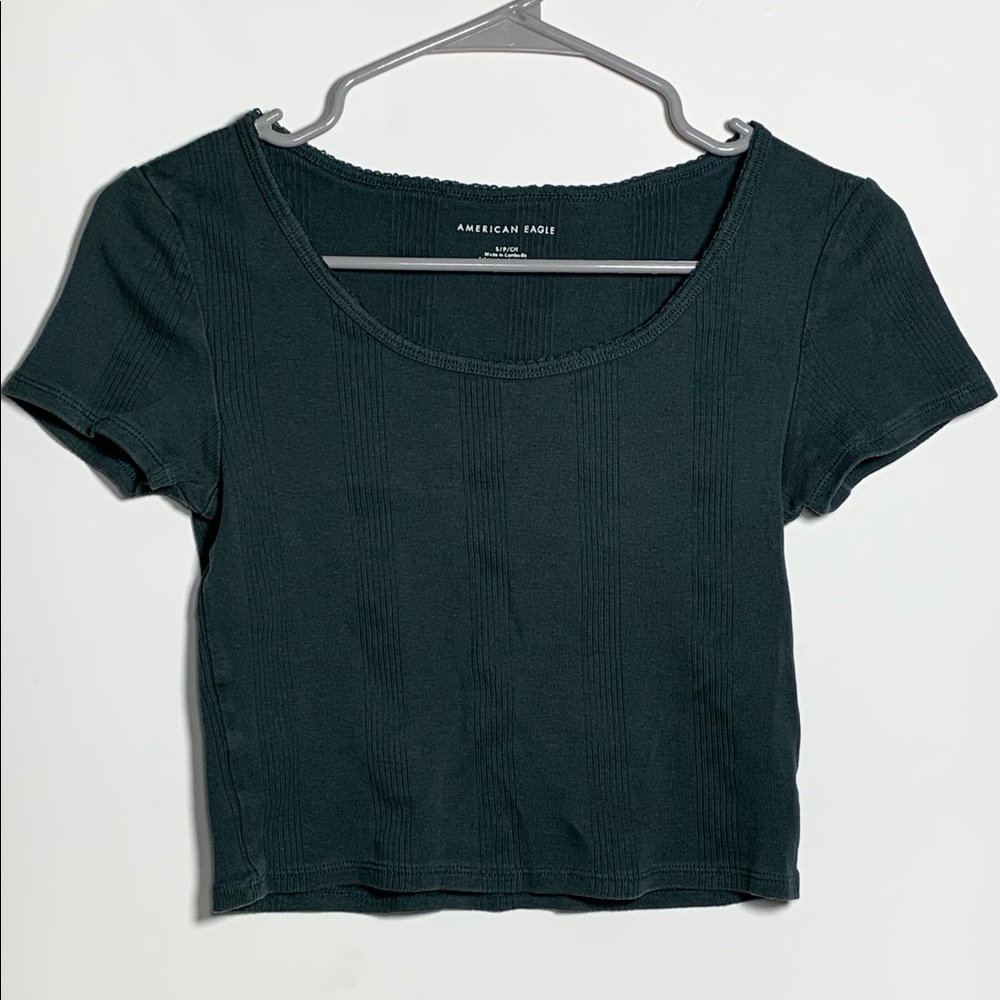 AE Dark Green Short Sleeved Crop Top